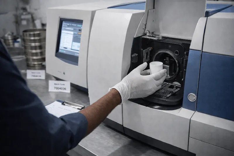 Lab technician analyzing quartz sample